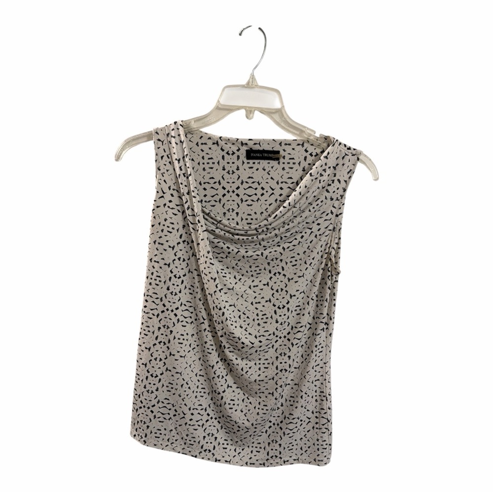 Ivanka Trump Cream Sleeveless Cowl Neck Top with Black Speckle